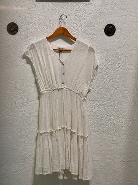 White Tiered Button-Front Women's Dress